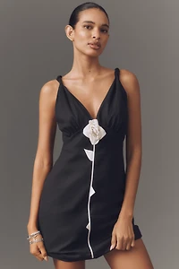 Farm Rio Linen Blend V-Neck Rosette Mini Dress