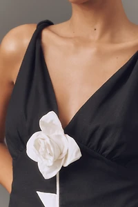 Farm Rio Linen Blend V-Neck Rosette Mini Dress