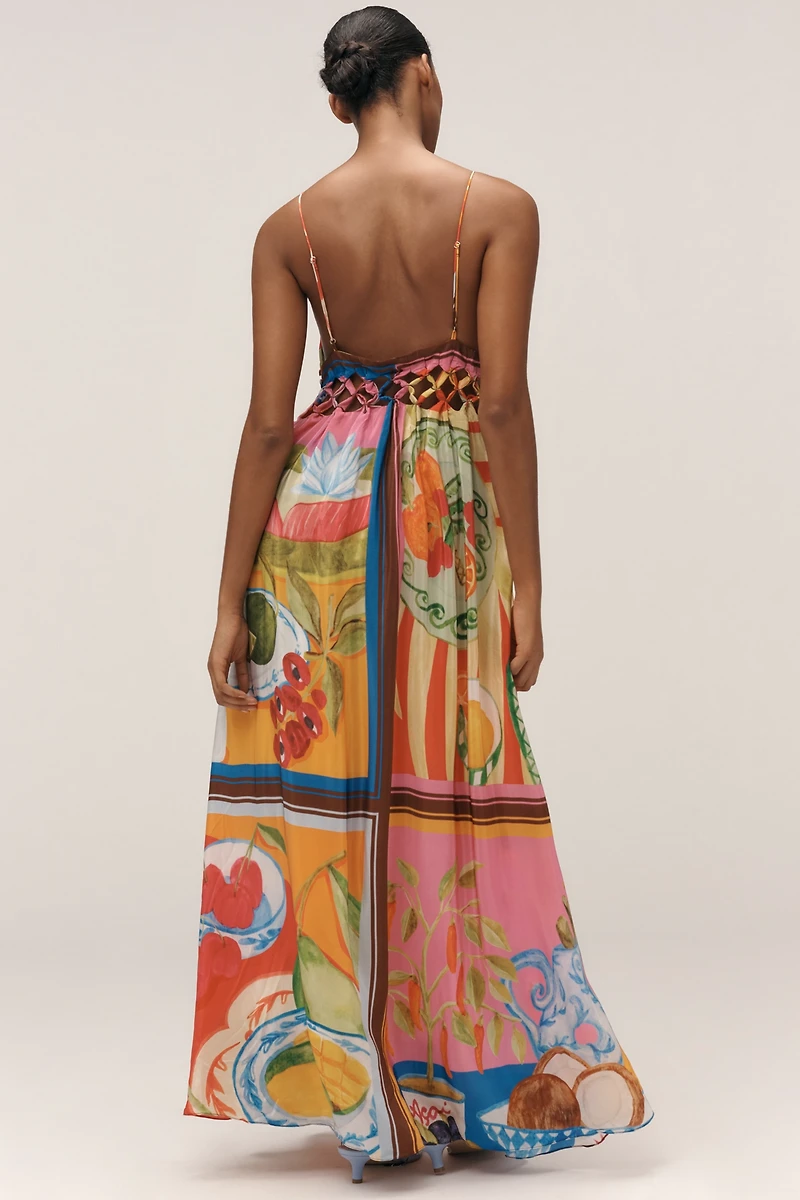 Farm Rio Sleeveless V-Neck Cutout A-Line Maxi Dress