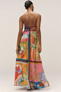 Farm Rio Sleeveless V-Neck Cutout A-Line Maxi Dress