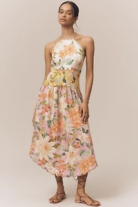 Farm Rio Linen Halter Drop-Waist Midi Dress