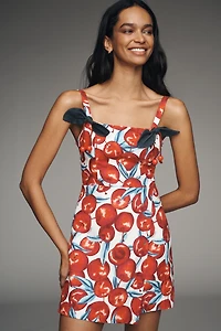 Farm Rio Cherry Linen Square-Neck Mini Dress