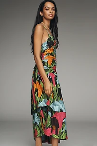 Farm Rio V-Neck A-Line Linen Midi Dress