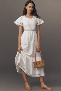 Hunter Bell Marley Flutter-Sleeve Embroidered Eyelet Midi Dress