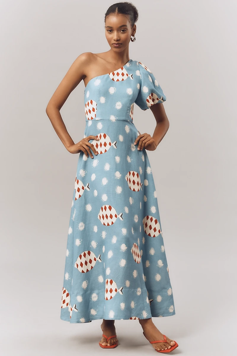 Hunter Bell Carmen Linen Blend Midi Dress