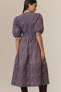Hunter Bell Brenner Quilted Puff-Sleeve Midi Dress