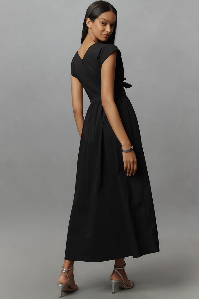 zara midi dress with bow Zara - Satin Effect Midi Dress With Bows - S - Duck Blue