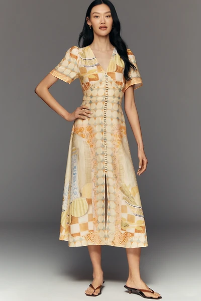Hunter Bell Larson Short-Sleeve V-Neck Midi Dress