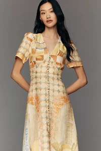 Hunter Bell Larson Short-Sleeve V-Neck Midi Dress