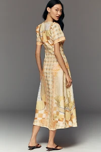 Hunter Bell Larson Short-Sleeve V-Neck Midi Dress