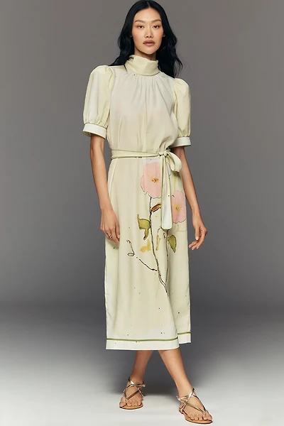 Hunter Bell Langley Short-Sleeve Mock-Neck Midi Dress
