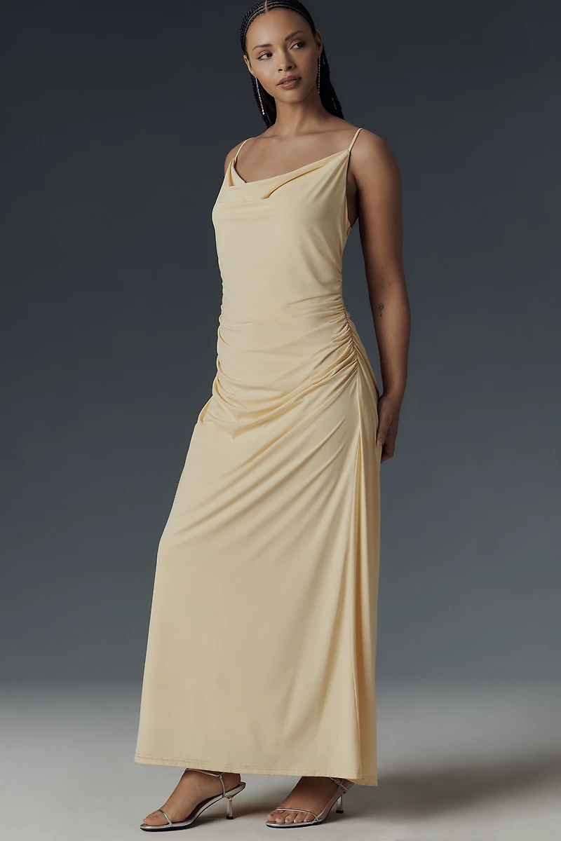 NIA Ina Sleeveless Cowl-Neck Ruched Maxi Dress