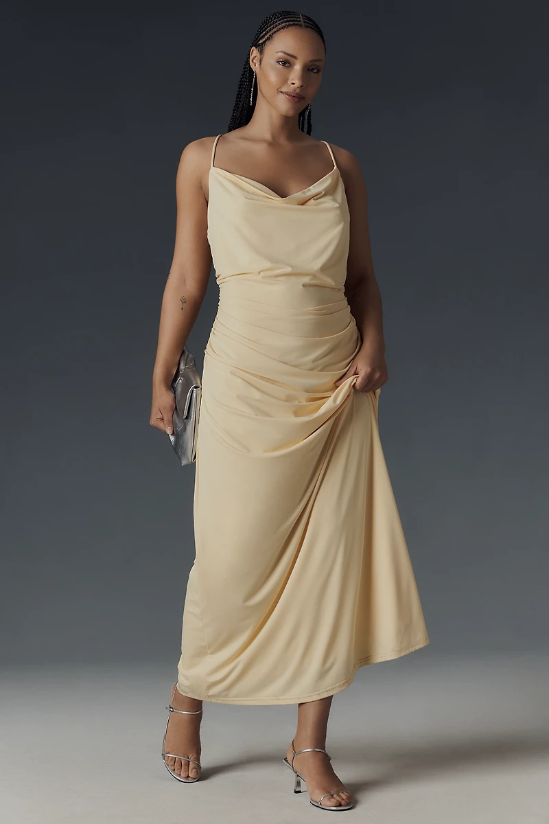 NIA Ina Sleeveless Cowl-Neck Ruched Maxi Dress