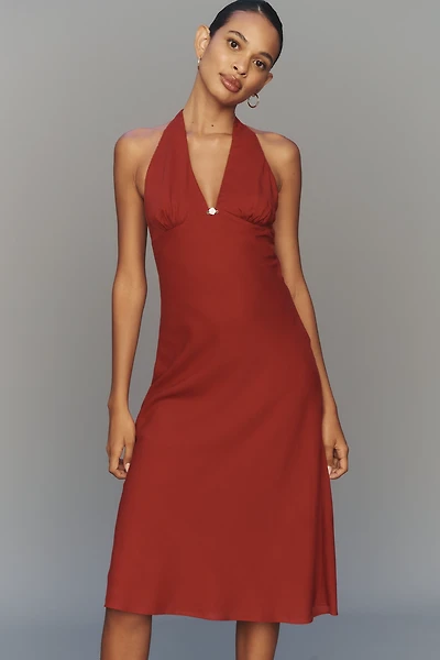 NIA Daria Linen Blend Halter Midi Dress