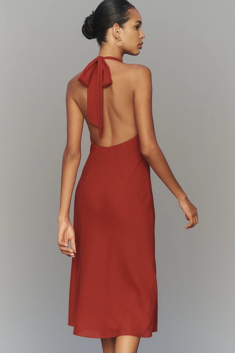 NIA Daria Linen Blend Halter Midi Dress
