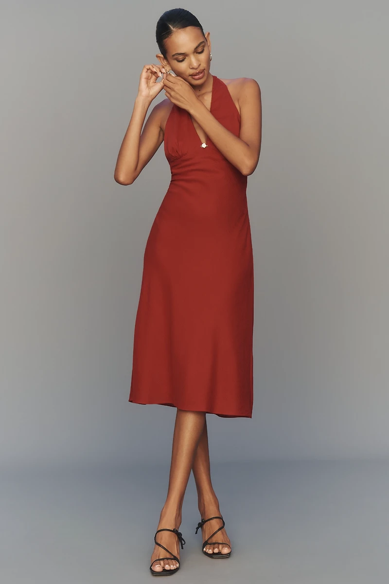 NIA Daria Linen Blend Halter Midi Dress