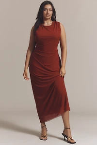 NIA Reese Sleeveless Ruched Mesh Midi Dress