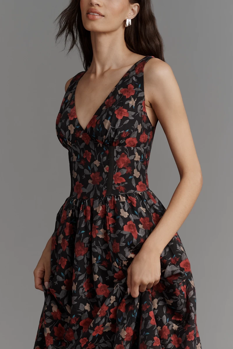 Arose Studio Sleeveless V-Neck Floral Midi Dress