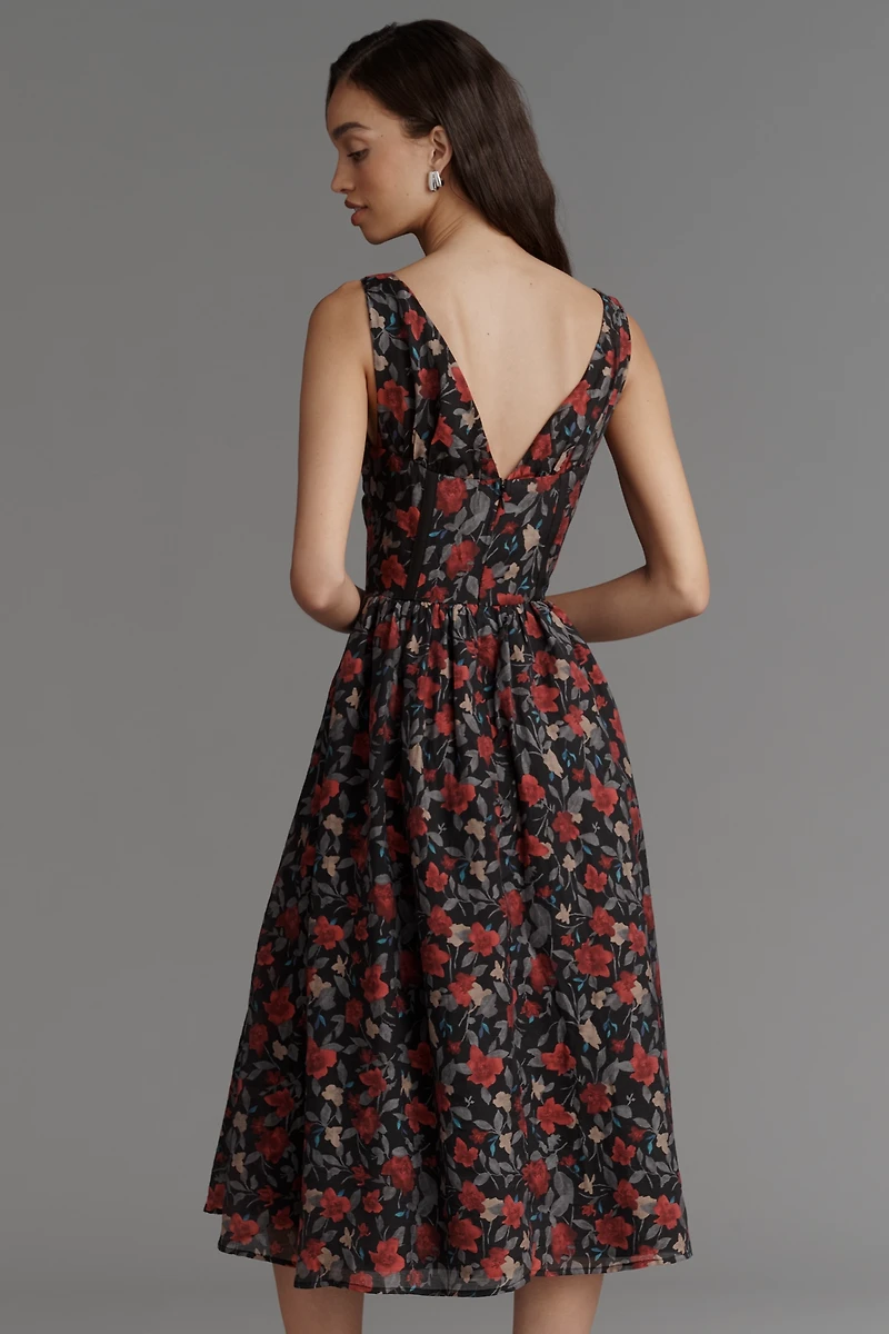Arose Studio Sleeveless V-Neck Floral Midi Dress