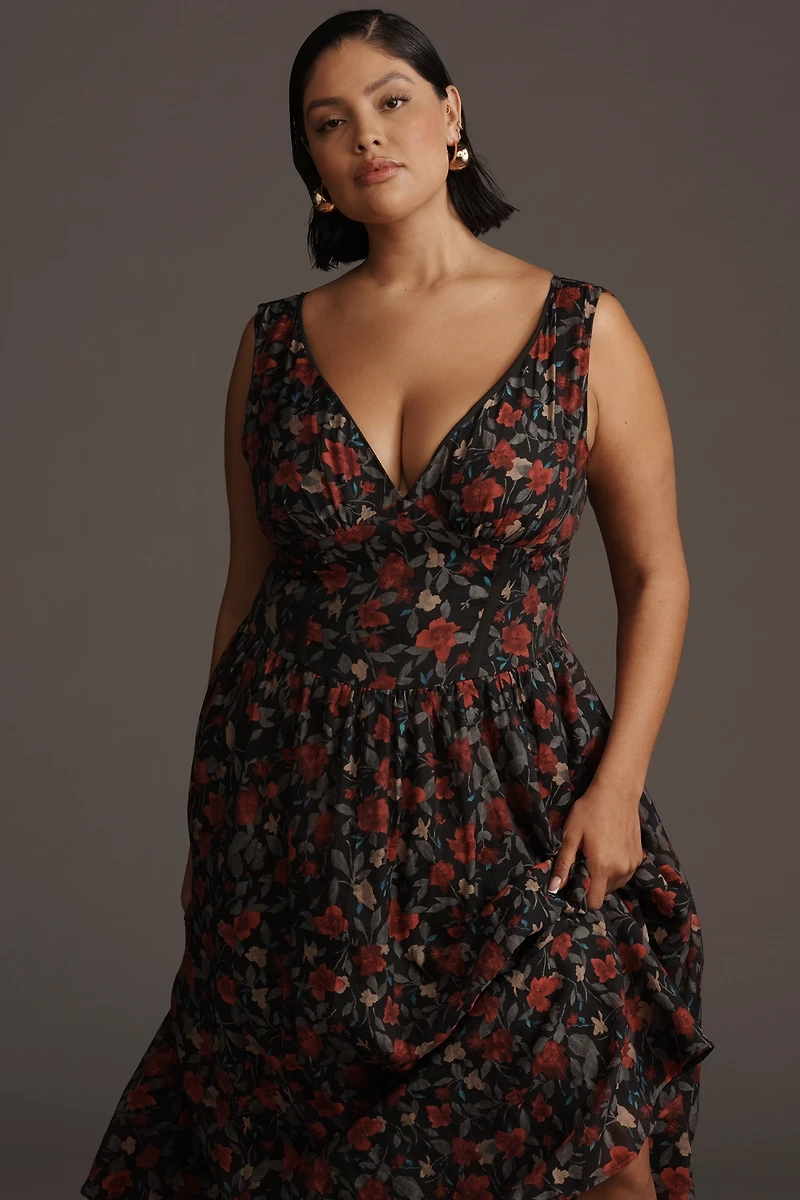 Arose Studio Sleeveless V-Neck Floral Midi Dress