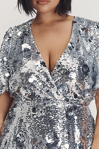 Arose Studio Short-Sleeve V-Neck Sequin Mini Dress