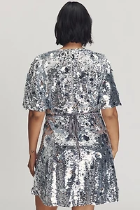 Arose Studio Short-Sleeve V-Neck Sequin Mini Dress
