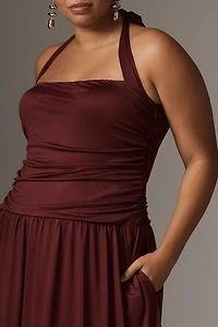 NIA Delphine Drop-Waist Halter Dress