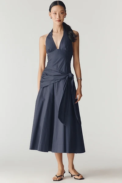 NIA Cadiz Cotton Halter Tie Midi Dress