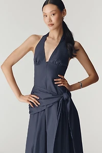 NIA Cadiz Cotton Halter Tie Midi Dress