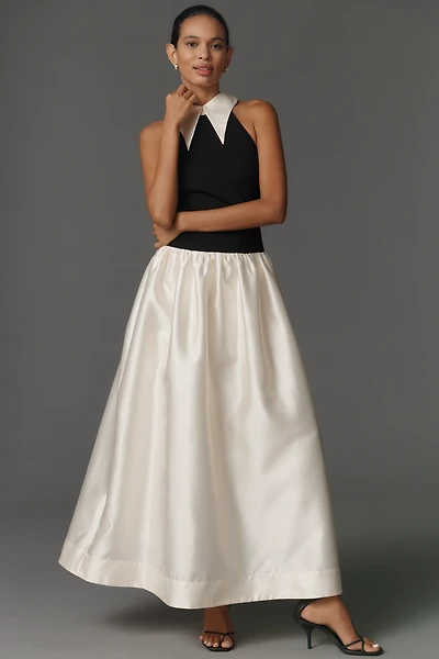 Flat White Sleeveless Collared Twofer Maxi Dress