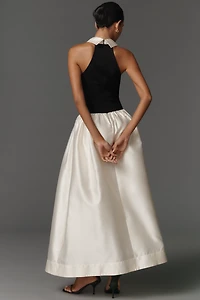 Flat White Sleeveless Collared Twofer Maxi Dress