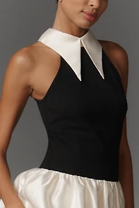 Flat White Sleeveless Collared Twofer Maxi Dress