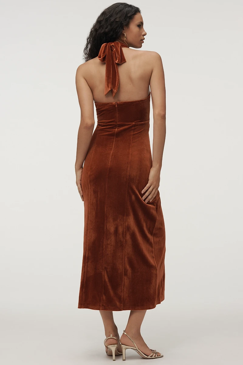 Flat White Velvet Halter Dress