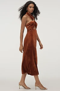 Flat White Velvet Halter Dress