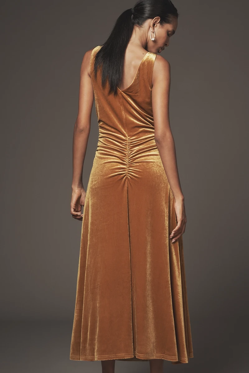 Flat White Sleeveless Velvet Midi Dress