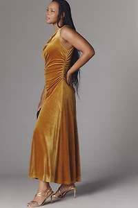 Flat White Sleeveless Velvet Midi Dress