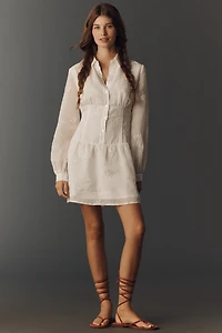 Flat White Waisted Mini Shirt Dress