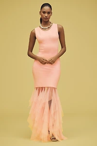 BLITHE Knit Tulle Sleeveless Maxi Dress