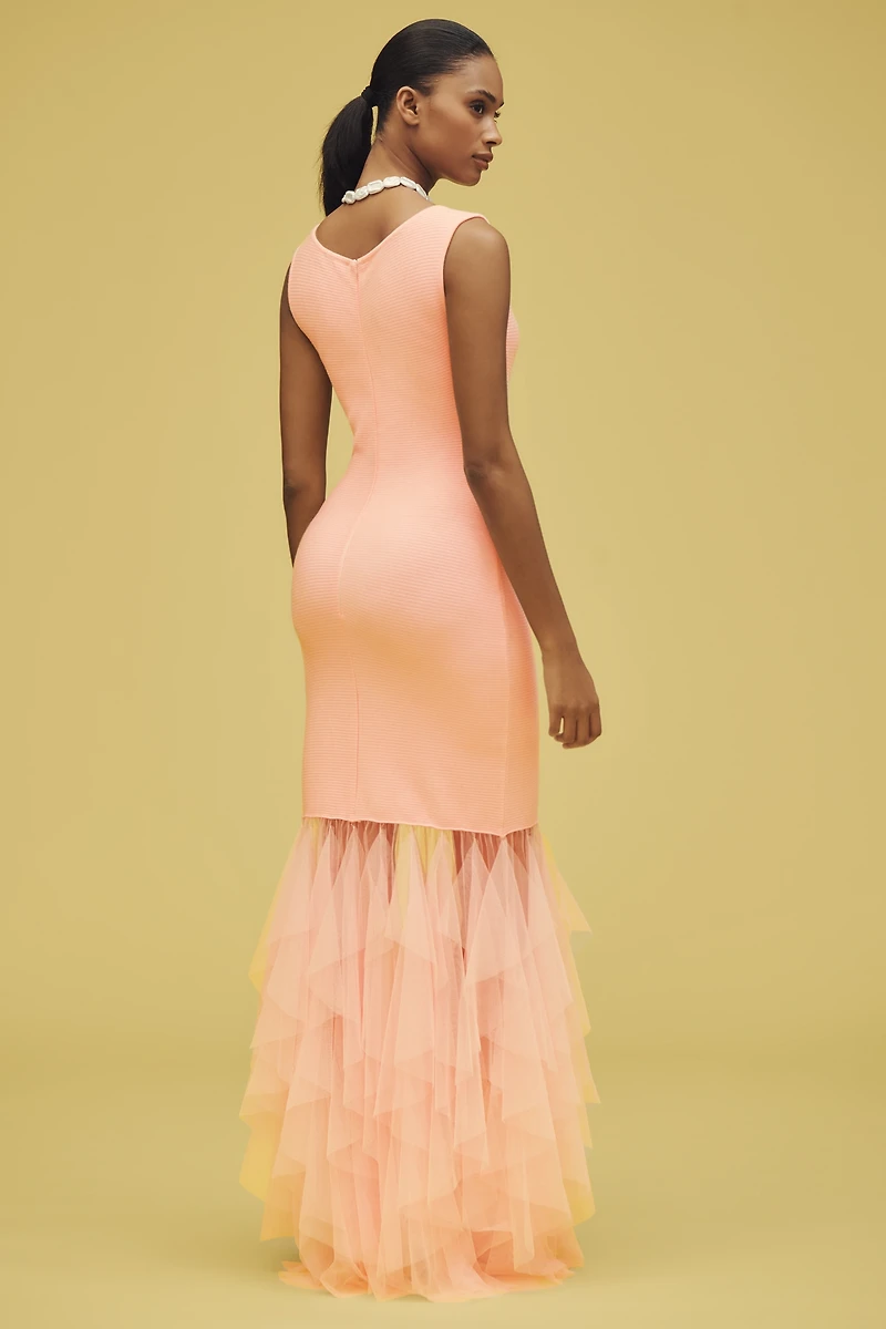 BLITHE Knit Tulle Sleeveless Maxi Dress