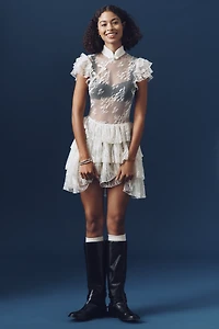 SAU LEE Roux Mock-Neck Lace Ruffle Dress