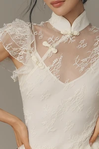 SAU LEE Roux Mock-Neck Lace Ruffle Dress