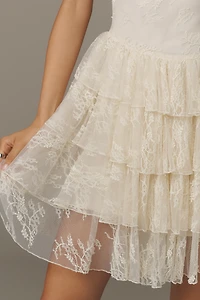 SAU LEE Roux Mock-Neck Lace Ruffle Dress
