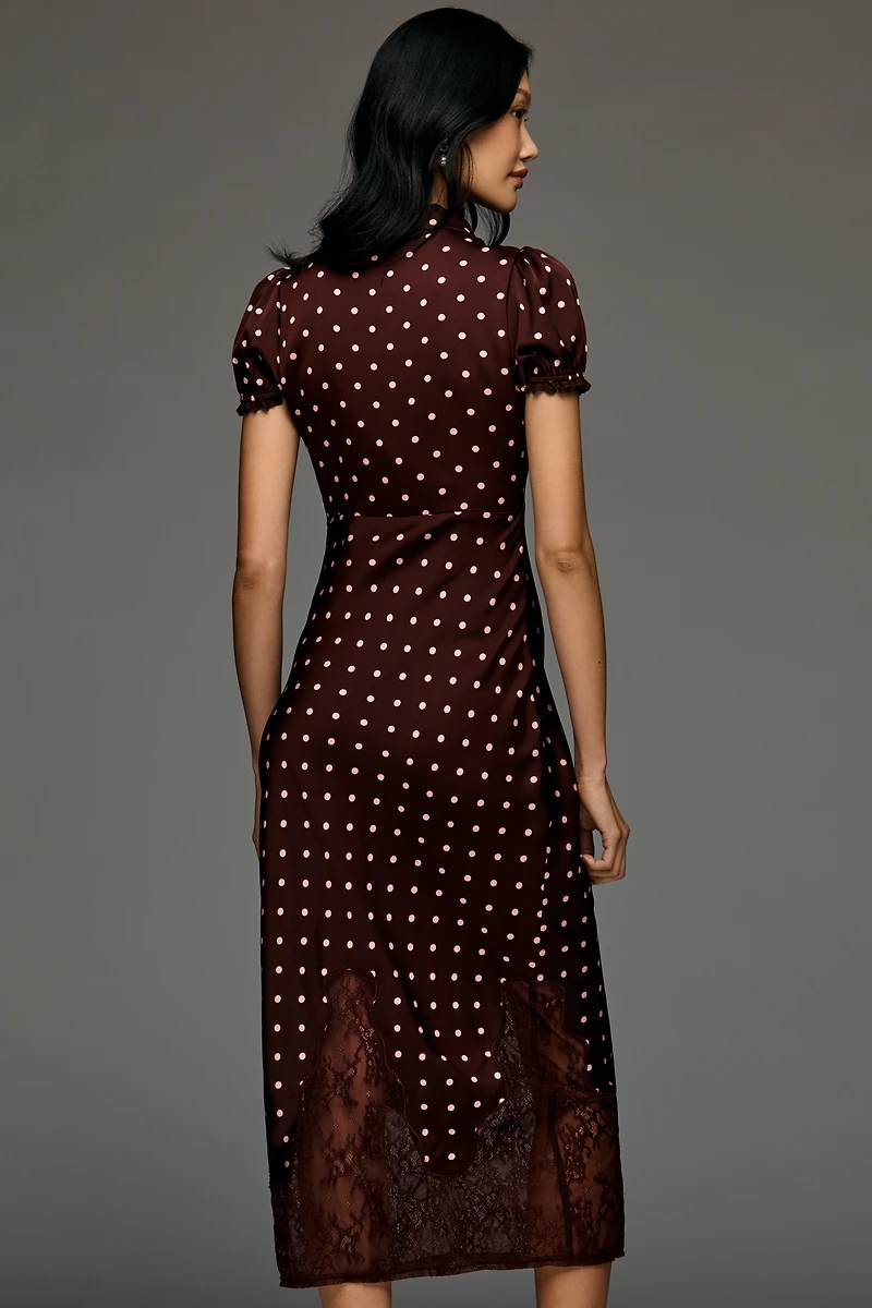 Arose Studio Nerina Short-Sleeve Tie-Neck A-Line Midi Dress