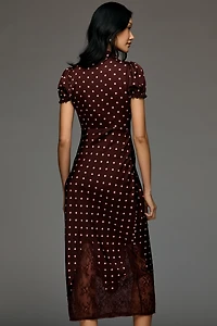 Arose Studio Nerina Short-Sleeve Tie-Neck A-Line Midi Dress