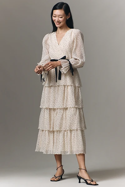 Arose Studio Kendall Long-Sleeve Tiered Midi Dress