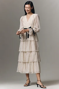 Arose Studio Kendall Long-Sleeve Tiered Midi Dress