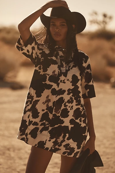 The Jeannie Short-Sleeve Denim A-Line Mini Dress by Maeve