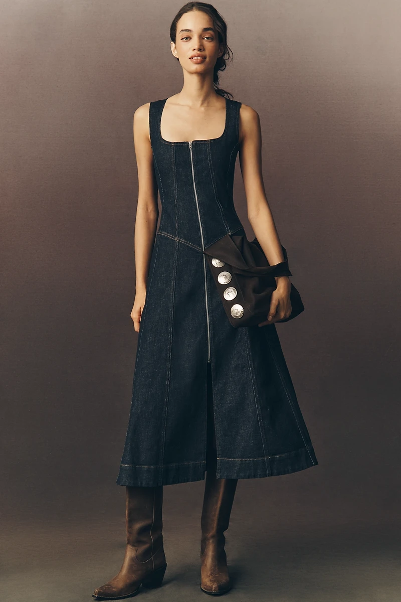 Pilcro Sleeveless Zip-Front Denim Midi Dress