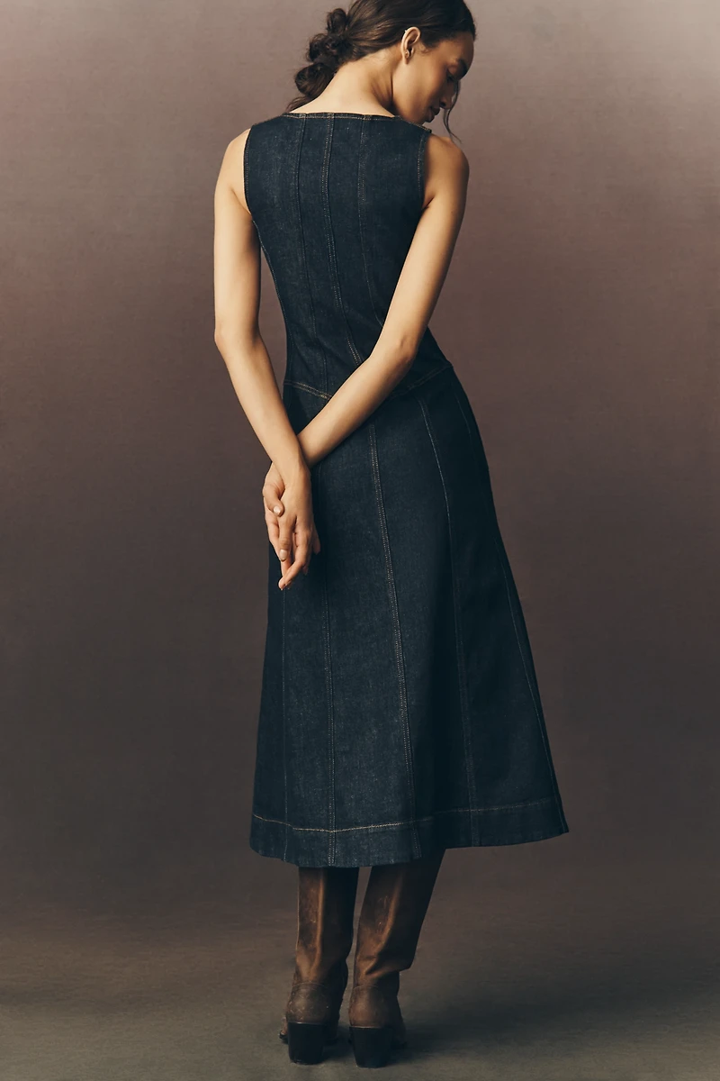 Pilcro Sleeveless Zip-Front Denim Midi Dress