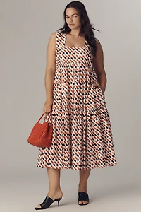 The Helena Square-Neck Smocked Tiered Midi Dress